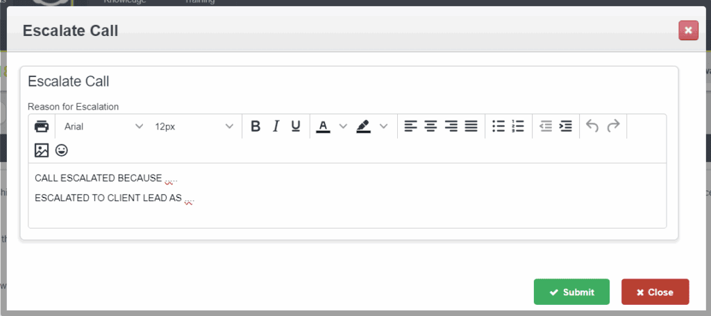 Sostenuto Reason for Escalation Text Box
